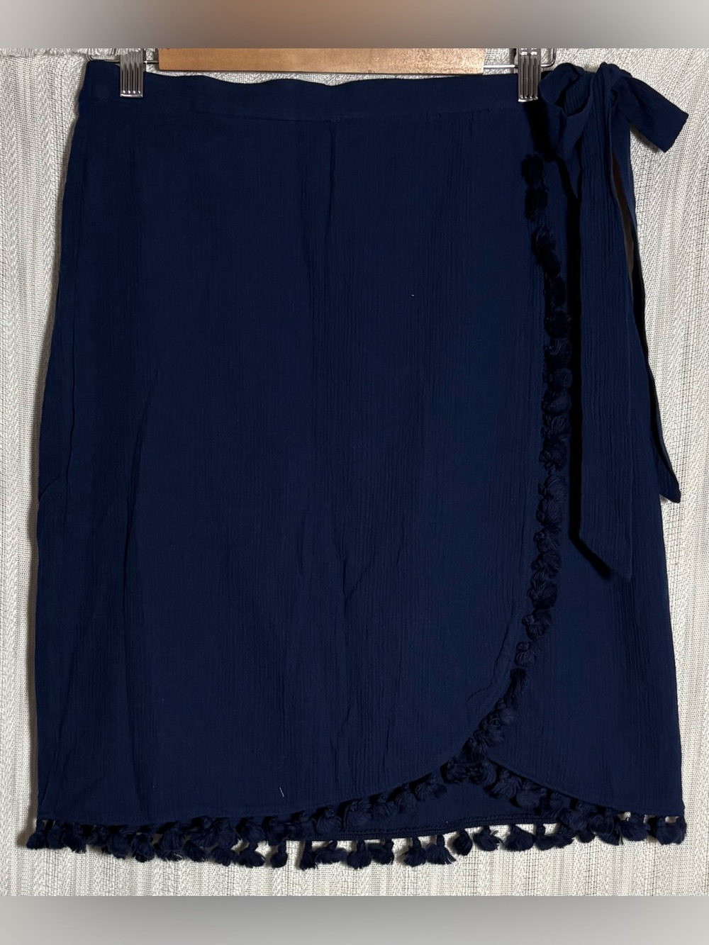 J. Crew Navy Textured Wrap Skirt with Tassel Detail